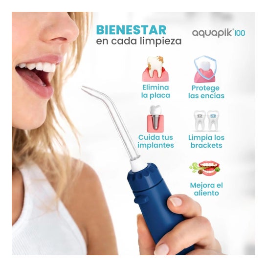 Aquapik100® Fil dentaire à eau Irrigateur dentaire 600 ml 10 niveaux Bleu 1 ud