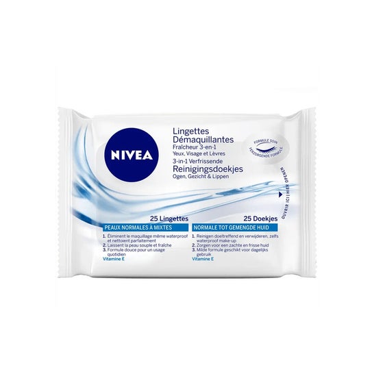 Nivea Lingettes Démaquillants Rafraîchissantes 3 en 1 25 Unités