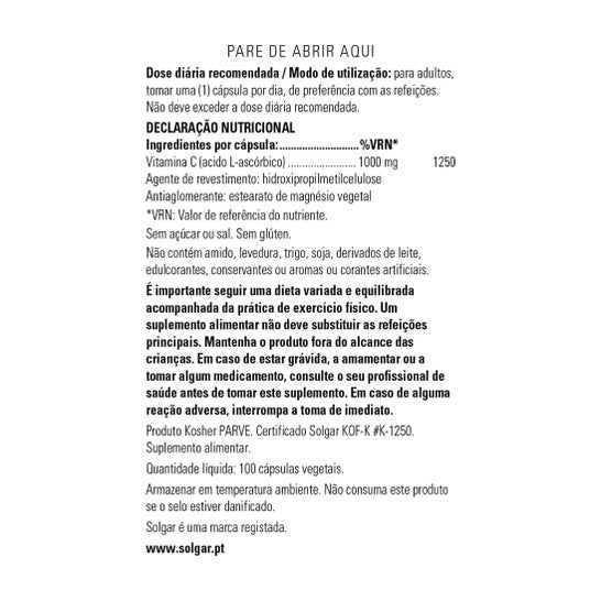 Solgar Vitamine C 1000mg 100 gélules végétales