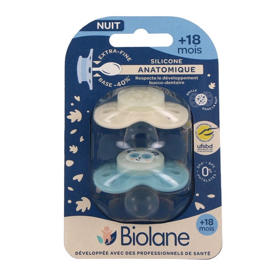Biolane Sucette Anatomique Nuit Bleu Beige 2 unités