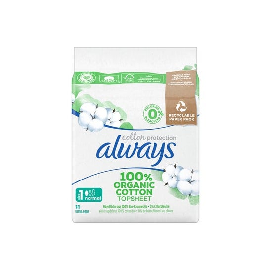 Always Cotton Protection Serviettes Ailettes T1 Normal 11uts