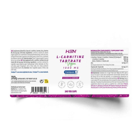 l-carnitina hsn Tartrato Carnipure® 1000mg 240vcaps Number of Vials:3 Vials (Non-Differentiated Results)
