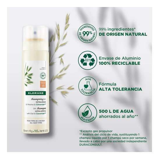 Klorane Shampoing Sec Extra-Doux Avoine Et Céramide Cheveux Bruns 150ml