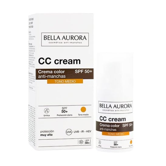 Bella Aurora CC Spf50+ Crème de couleur anti-taches ton moyen 30ml