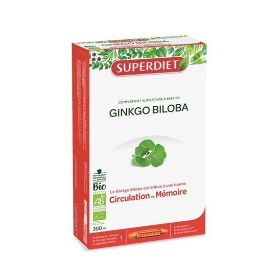 Superdiet Ginkgo Biloba Circulation Et Mémoire Bio 20 Ampoules