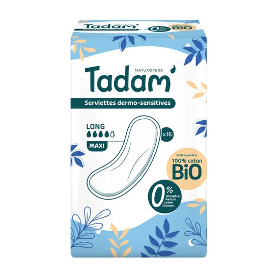 Tadam' Compresas Dermo-Sensitives Long Maxi Coton Bio 16 uds