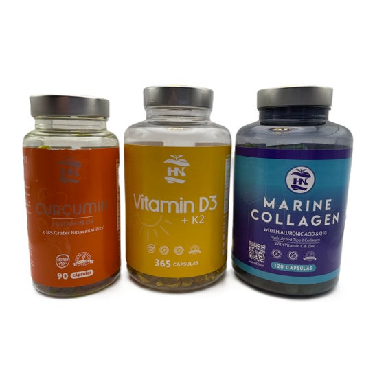 HN Pack Vitamine D3 365 caps + Collagène 120 caps + Curcuma 90 caps