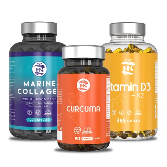 HN Pack Vitamine D3 365 caps + Collagène 120 caps + Curcuma 90 caps