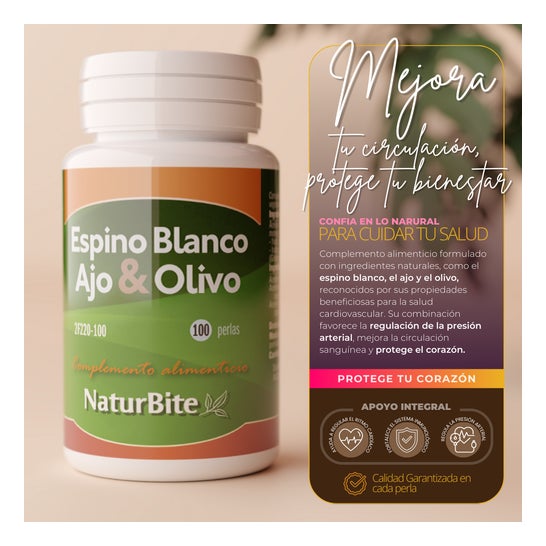 Naturbite Hawthorn + Garlic + Olive 500mg 100 Gélules