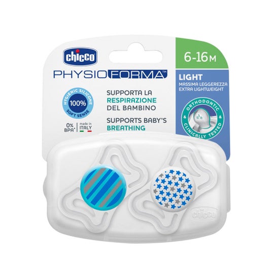 Chicco Sucette Silicone Physio Light Orthodontique Bleu 6-16M 2uts