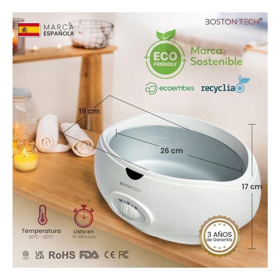 Boston Tech ParaffinLux Bain de Paraffine pour Mains 3 Litres Avec Cire Rose