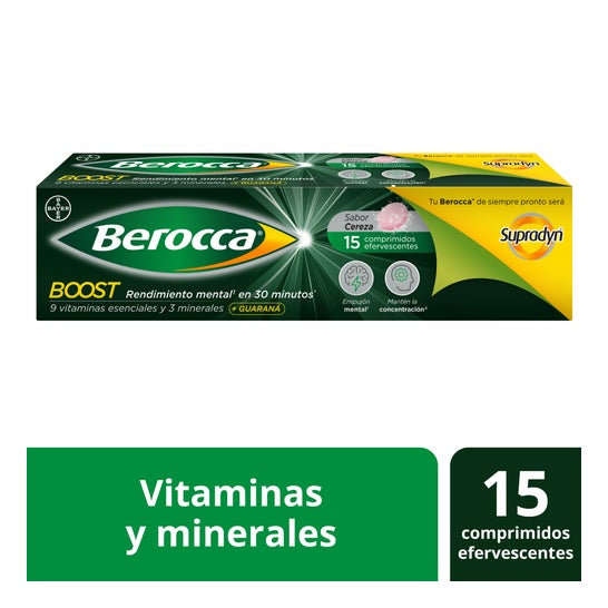 Berocca Boost Magnésium Vitamines et Minéraux avec Guarana 15 Comprimés Effervescents