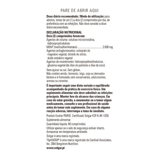 Solgar Msm 1000mg 60 Comprimés