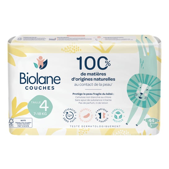 Biolane Couches Naturelles Bébé Taille 4 7-18kg 44 Untiés