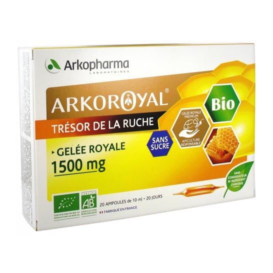 Arkopharma Arkoroyal Gelée Royale Bio Sans Sucre 1500mg 20 Ampoules