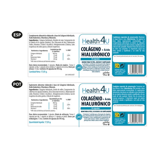Health 4U Collagène + Hyaluronique 30 gélules de 595mg