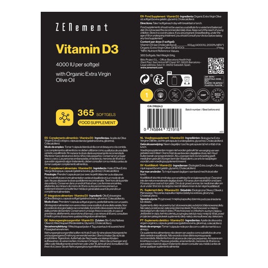 Zenement Vitamine D3 4000 Ui 365caps