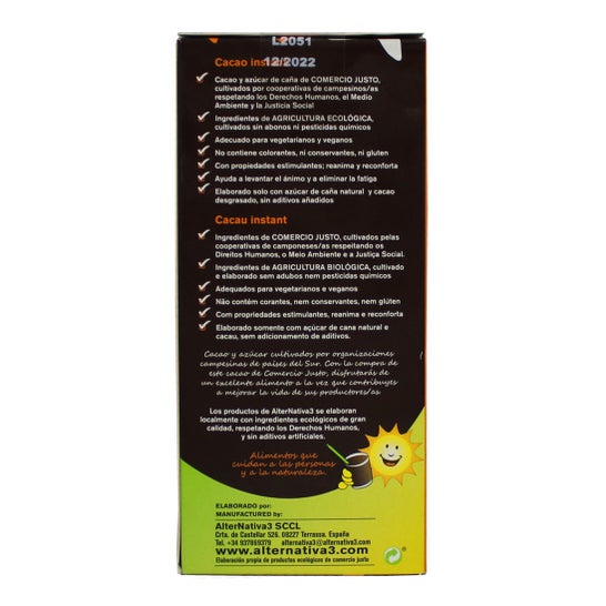 Alternativa3 Cacao en poudre Instantané Bio 250g