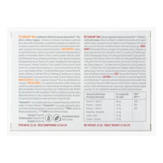 Genové Genosun Oral 30 comprimés Genové Genosun Oral 30 comprimés