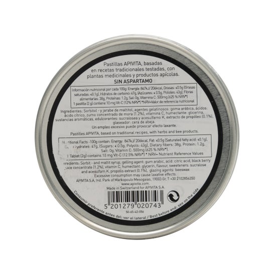 Apivita comprimés de mûre et propolis sans sucre 45g