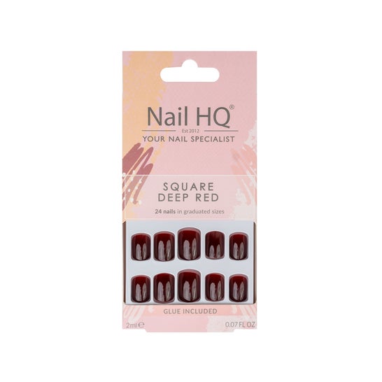 Nail HQ Square Deep Red Nails 24uts