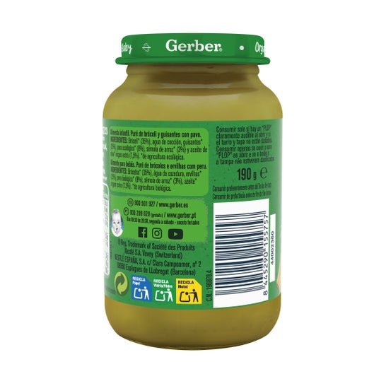 Gerber Organic Brocoli, pois et dinde 190g