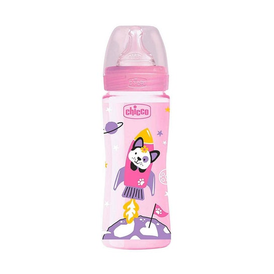 Chicco Well Being Biberon Silicone Débit Moyen Rose +4M 330ml