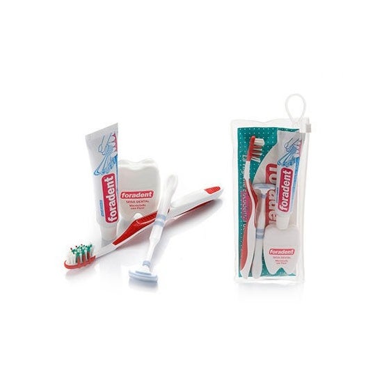 Foradent kit dentaire adulte 1 brosse à dents + dentifrice 25ml + fil dentaire 5m + 1 nettoie-langue
