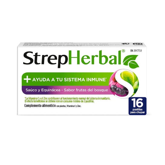 StrepHerbal Saúco y Equinácea + Vitamina C y Zinc Frutas del Bosque 16 pastillas StrepHerbal Saúco y Equinácea + Vitamina C y Zinc Frutas del Bosque 16 pastillas