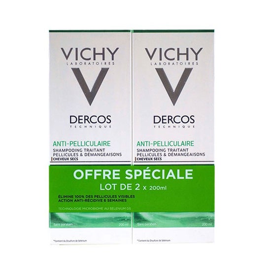 Vichy Dercos Shampooing Nutritif Cheveux Secs Antipelliculaire 200ml lot de 2