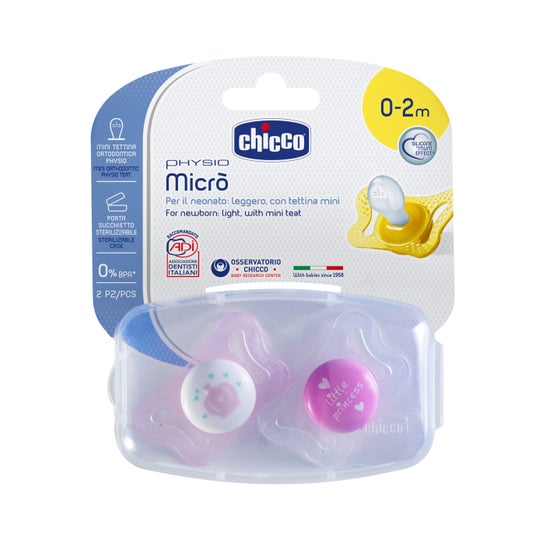 Sucette Chicco Silicone Physio Physio Micro 0-2 M Rose Rose 2 Sucettes