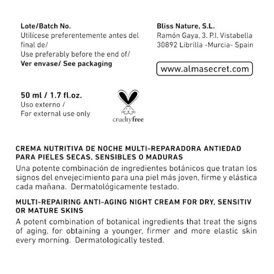 Alma Secret Multi-reparadora Noche Con Rosa Mosqueta, Escualano Alma Secret Multi-reparadora Noche Con Rosa Mosqueta, Escualano