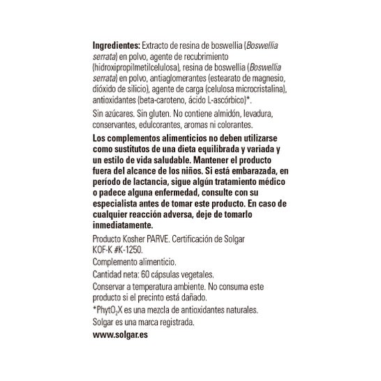 Solgar Boswellia Resin Extract 60caps. Légumes