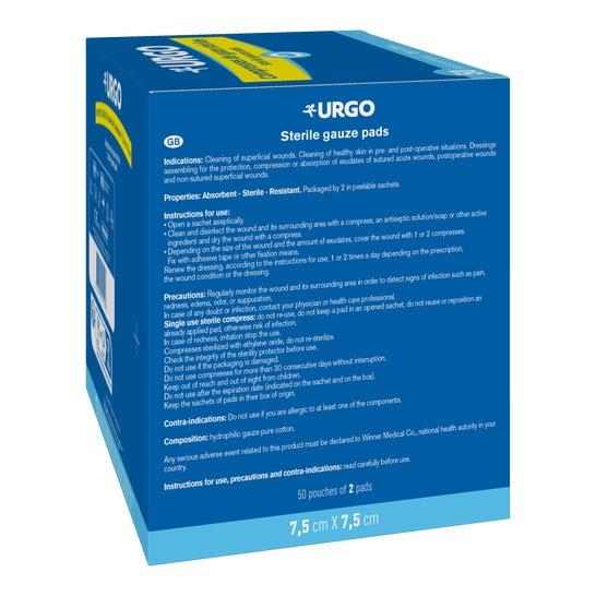 Urgo Compresses Stériles 7,5cm x 7,5cm 2x50 Unités