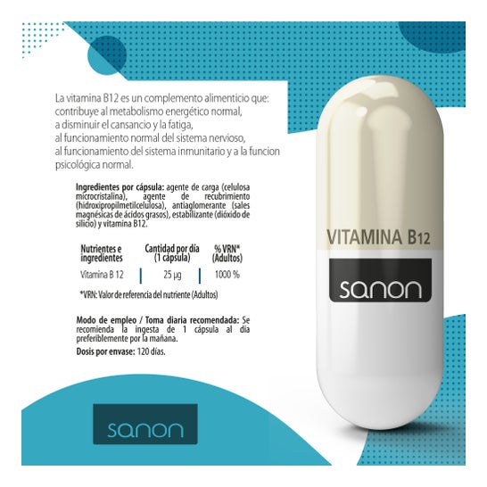 Sanon Vitamine B12 120 Capsules de 500 mg