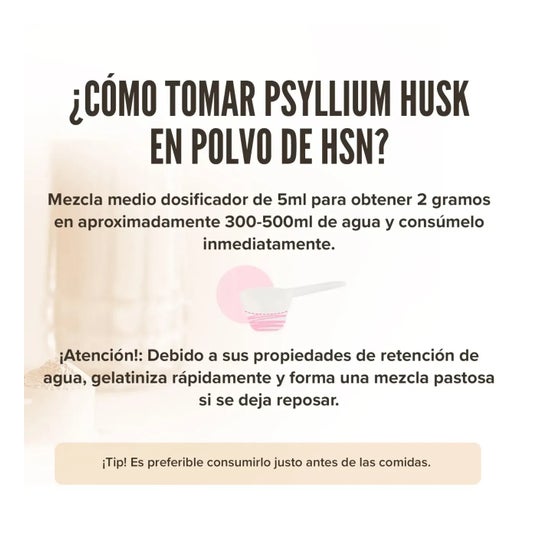 HSN Psyllium Husk en Polvo Sin Sabor 500g