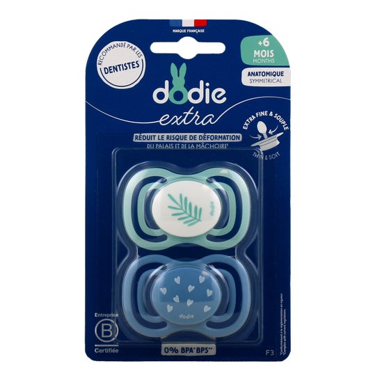 Dodie Extra Sucette Anatomique +6M F3 Fine Bleu 2 uts