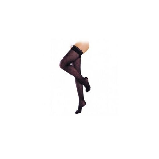 SIGVARIS INTRIGUE Bas auto-fixant motif rsille et plumetis Couleur - Noir, Taille - Medium M, Hauteur - Normal