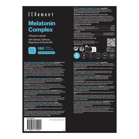 Zenement Melatonina 1,9mg Griffonia Magnesio Vitamina B6 180vcaps