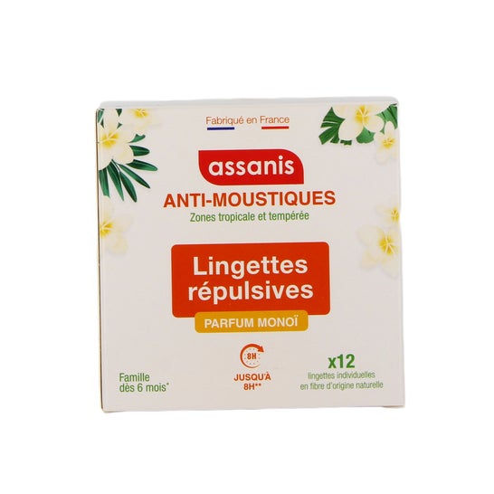 Assanis Anti-moustiques Monoï Lingettes répulsives 12 unités