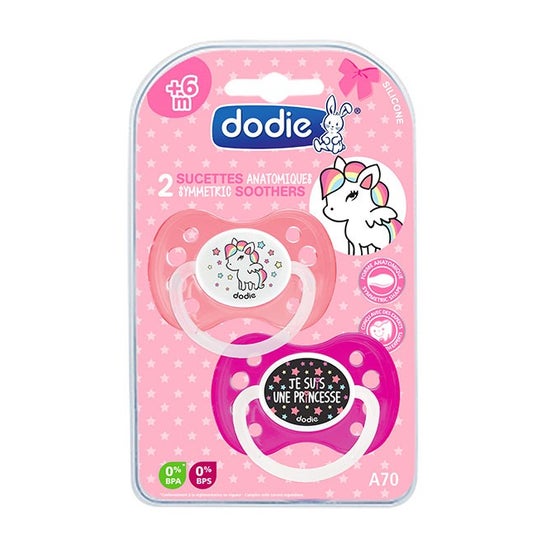 Dodie Duo Sucette Anatomique Silicone Girly +6mois