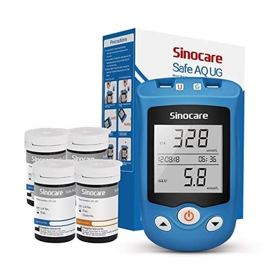 Sinocare Aq Ug Safe Kit Glucomètre + 50 Sucre + 50 Acide Urique