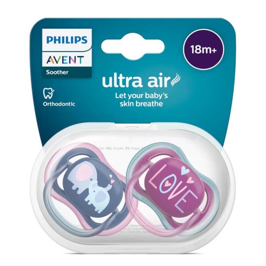 Philips Avent Ultra Air Chupete Love Elefante +18M Girl 2uds Philips Avent Ultra Air Chupete Love Elefante +18M Girl 2uds