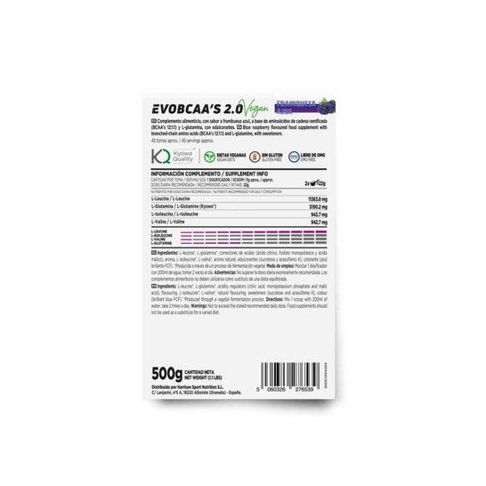HSN EvoBCAA's 2.0 BCAA's 12:1:1 + Glutamina Frambuesa Azul 500g