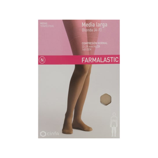 Farmalastic long stocking lacet (A-F) compression normale T-moyen beige 1ud 