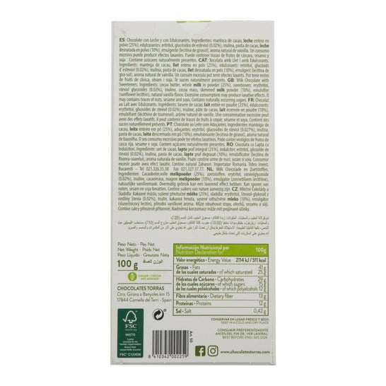 Torras Choco Milk C/Stevia S/Gluten 75g