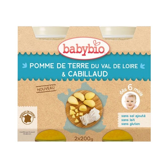 Babybio Petits Pots Menu Pomme de Terre & Cabillaud Sauvage dès 6 mois 2x200g