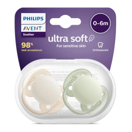 Philips Avent Ultra Soft Chupete 0-6M Beige/Verde 2uds Philips Avent Ultra Soft Chupete 0-6M Beige/Verde 2uds