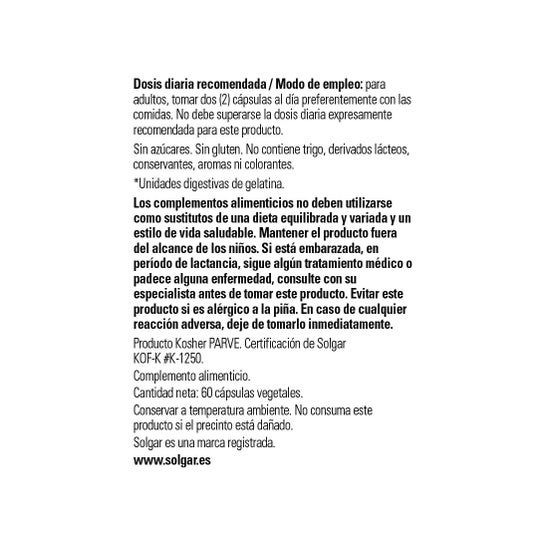 Solgar Bromelaïne 300mg 60 gélules végétales