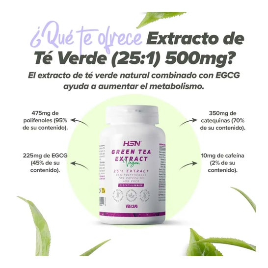 HSN Extracto de Té Verde 25:1 500mg 120vcaps